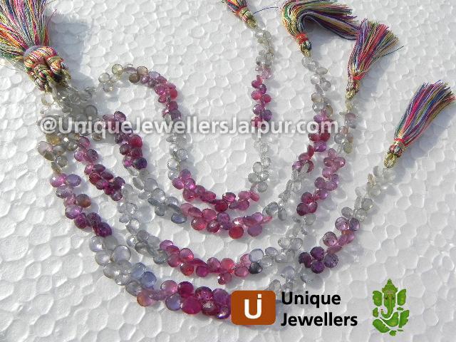 Multi Sapphire Faceted Heart Beads